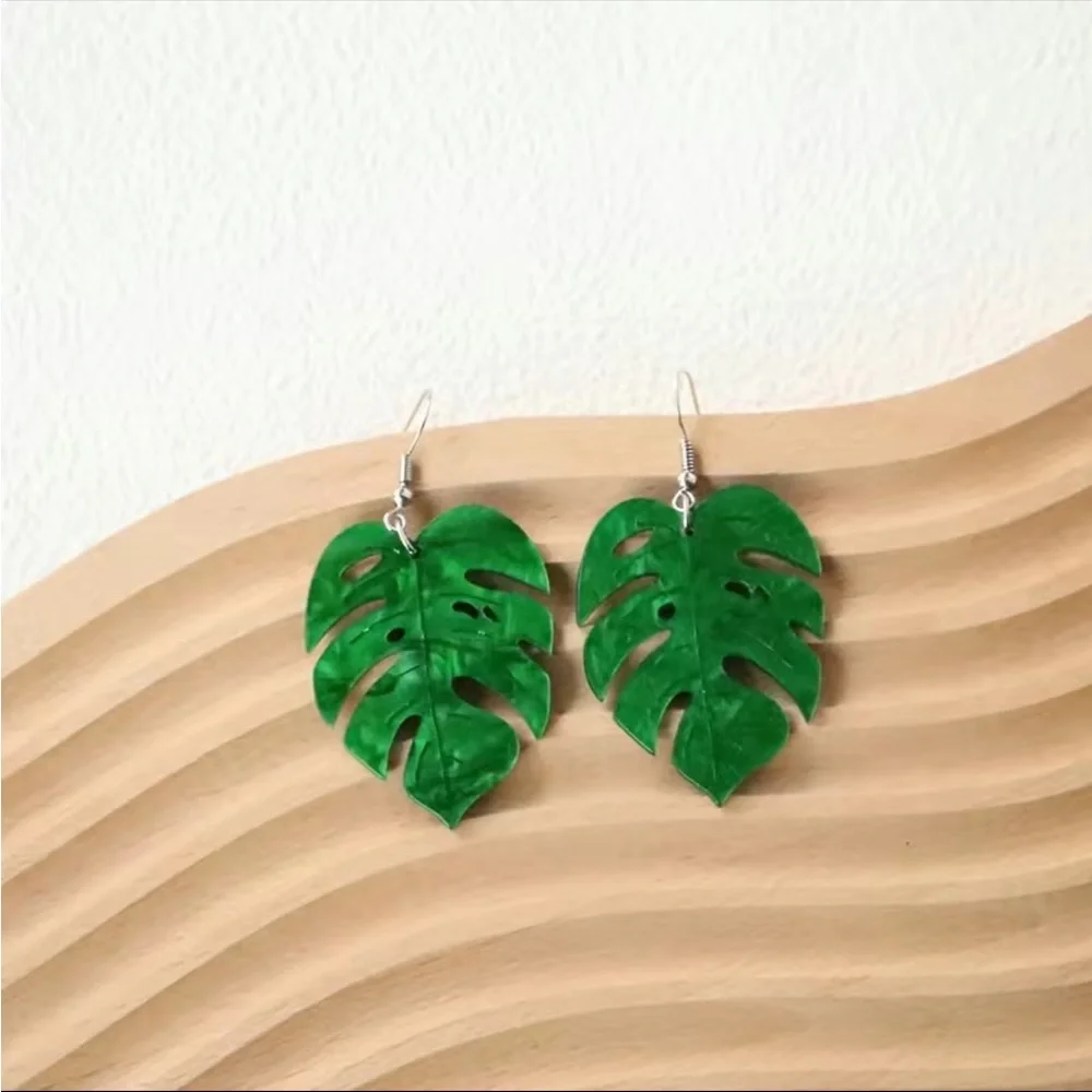 Acrylic Large Leaf Earrings‎ Faux Fashion Jewelry